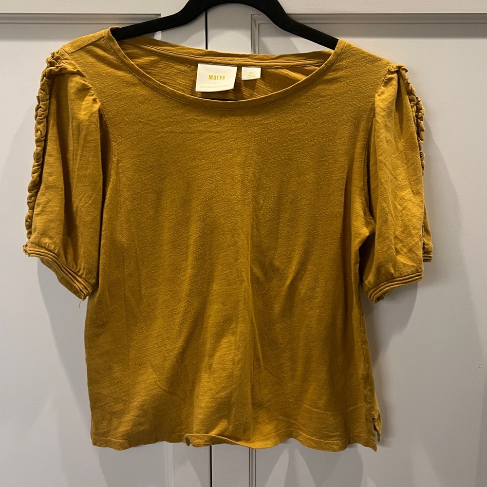 Maeve Clemence Mustard Yellow Women's Ruffle Sleeve Top Medium Petite